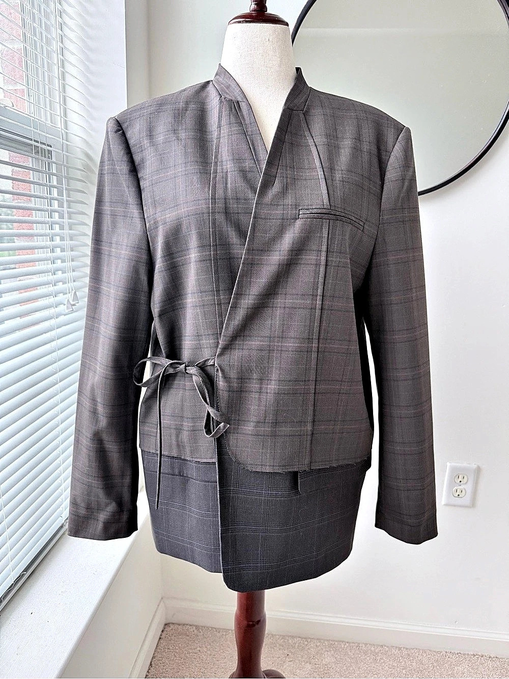 ZARA Plaid Deconstructed Kimono Blazer in Brown and Gray Size Large NWT